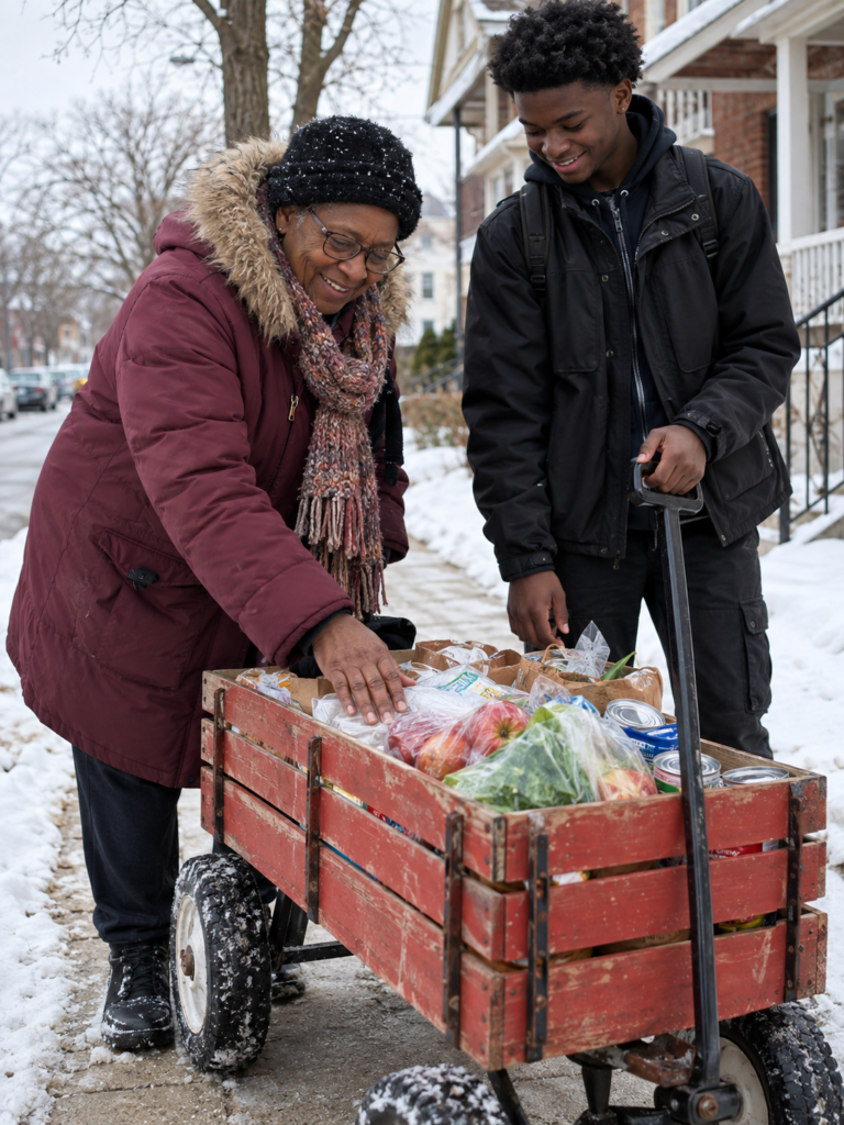 The Red Wagon at the Food Pantry – Black American emotional story